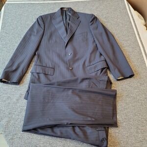 Corneliani Suit Men's 42R Wool‎ 2 Piece Pinstripes Navy Pants 35x29 (52 EU)